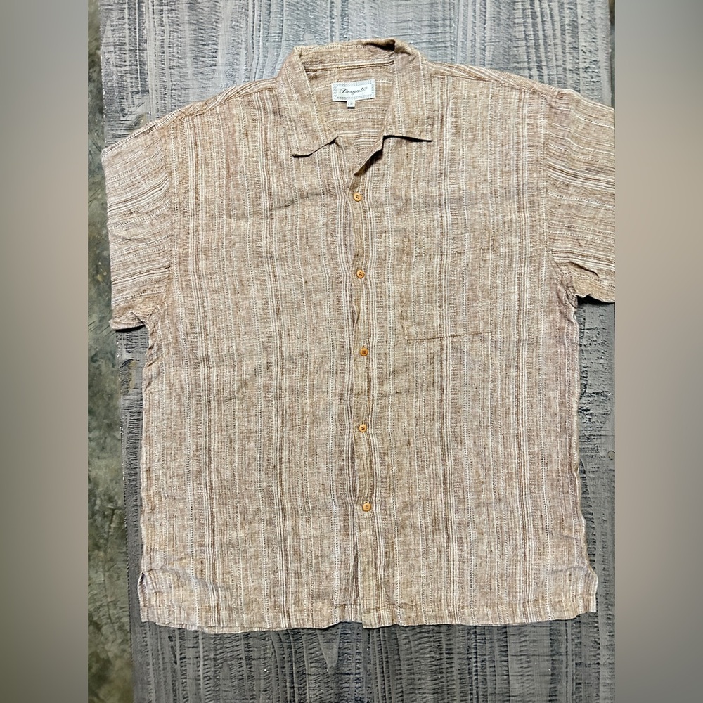 Men's Casual Tan & Cream Button-Down Shirt Size XXL